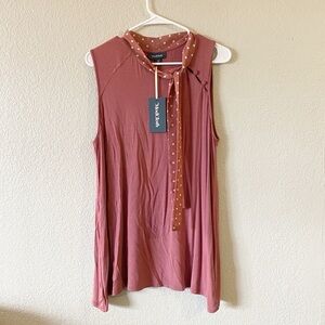 ModCloth Dusty Rose Sleeveless Tie-Neck Polka Dot Trim Top